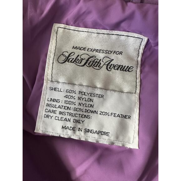 Vintage Saks Fifth Avenue Purple Long Puffer Coat Down Feather Women’s Large - Picture 15 of 16